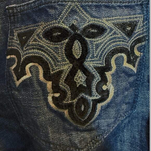 Vintage ANTIK Denim Mens Jeans Dark Was Embroidered Baggy Sz 40 Y2K Wide Leg - Picture 4 of 8